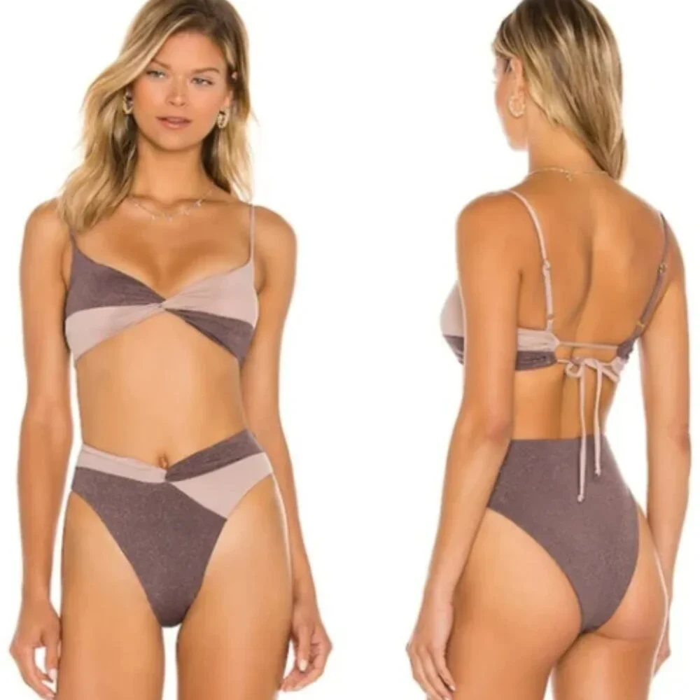 NWT L*Space Ringo Top Nancy Bottoms Metallic Shimmer Bikini Set - Picture 2 of 4